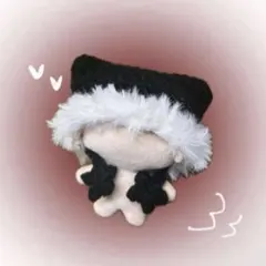 ふわふわ ぬい服 ぬいぐるみ ちびぐるみ 白 猫耳ニット帽 編み物 ハンドメイド