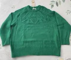 studioCLIP グリーン ケーブルニット 長袖セーター