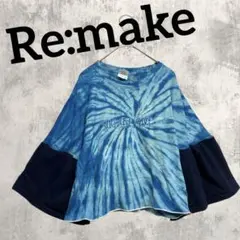 古着リメイク フレア袖 タイダイ柄 青 グランジ 長袖Tシャツ