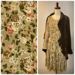 70s春色クラシカル 花柄プリーツワンピース ヴィンテージM