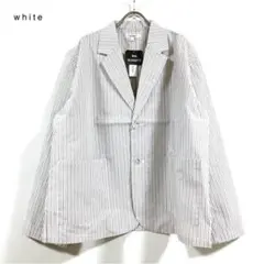新品 ストライプ ビッグ テーラード シャツ ジャケット メンズ ホワイト L