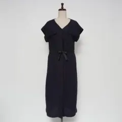 エマテイラー リネン混 ウエストリボンワンピース ミモレ丈 紺 36*ZC501のサムネイル