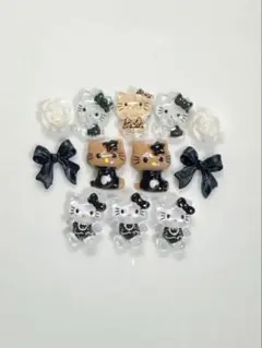 ネイルパーツ　キティ　黒　8個　おまけパーツ付き