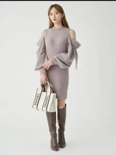 snidel シースルーショルダーミニニットワンピース