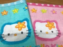 【当時物】ハローキティ ハンドタオル　ブルー/ピンク