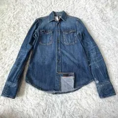 ヌーディージーンズ　厚手　デニム　シャツ　ダメージ加工