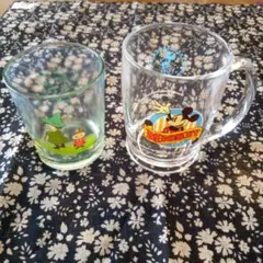 ガラスコップ2個　ムーミン、ディズニー柄