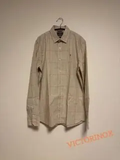 未使用　ビクトリノックス　ベージュオレンジチェック柄長袖シャツ　Ｍ　綿