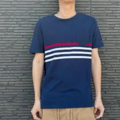 トミーヒルフィガー ボーダーTシャツ ポケット ロゴ刺繍 ネイビー L｜アメカジ