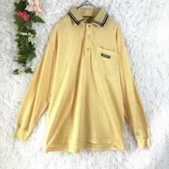 ダンロップ 長袖 ポロシャツ ポケット 襟二重線 M 黄色 綿混 Tシャツ