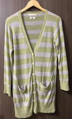 PuliCarat プリカラット ボーダー Vネック カーディガン ロング丈　緑