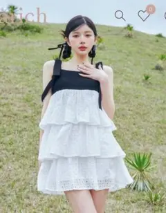 Darich ニットドッキングコットンレースミニワンピース