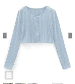接触冷感　クロップド丈リブカーディガン　ブルー
