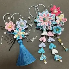 つまみ細工　髪飾り(水色、ピンク) 成人式♡卒業式♡七五三♡和装♡袴