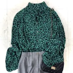 美品 ジャーナルスタンダードレサージュ ボウタイフラワーブラウス グリーン