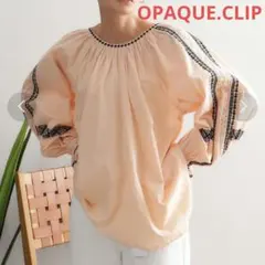 OPAQUE.CLIP 配色刺繍キャンディースリーブブラウス
