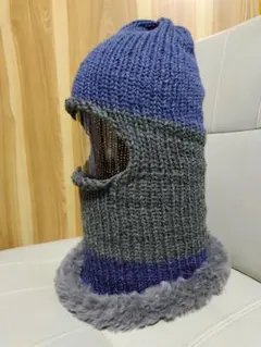 ハンドメイド☆ファー付き バラクラバ　目出し帽 ニット帽 フェイスマスク