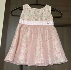 【美品】メゾピアノ 花柄　チュール　キラキラ　ピンク　ドレスワンピース　90のサムネイル