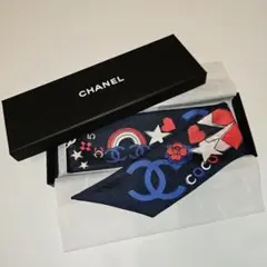 CHANEL シャネル　スカーフ　ヘアバンド　ネイビー グラフィックデザイン
