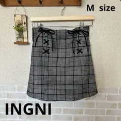 INGNIチェック柄リボン付きミニスカート M