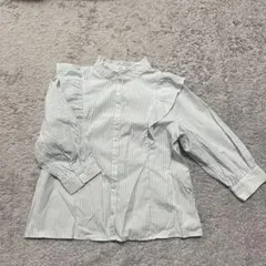 ストライプフリル七分袖シャツ