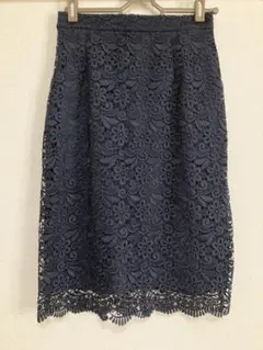 ユニクロ　タイトスカート　レース　ネイビー