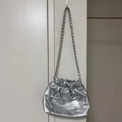 SHEIN シルバー リボン付き 巾着型ショルダーバッグ
