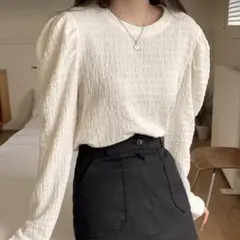 オフホワイト 長袖パフスリーブシャツ