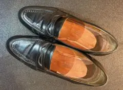 ブラックレザー ローファー 中ヒール