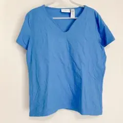 Liz Claiborne 青 【L】 Tシャツ Vネック 無地 シンプル 古着
