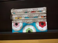 LeSportsac 花柄ポーチ 青色 3ファスナー