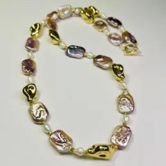 バロックパールネックレス 本真珠 絶品天然虹色パープル 無調色 大粒 65cm