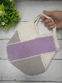 ペタンコバッグ　手提げバッグ　ミニバッグ　手編み　ハンドメイド