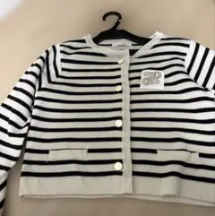 ボーダー　カーディガン　ニット　ブローチ付き
