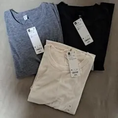 GU ソフトシアークルーネック長袖Tシャツ M3枚セット