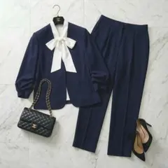 トゥモローランド【洗える】ノーカラー スーツ セットアップ ネイビー 40