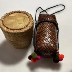 タイ製　蓋かぶせ籠　ペットボトルホルダー　竹製カゴ