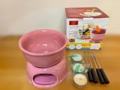 パール金属 バーニャカウダポット ピンク 陶器 フォーク4本 燃料3個付