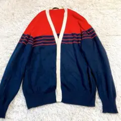 【カシミヤ】PRADA　カーディガン　52　バイカラー　ネイビー　レッド
