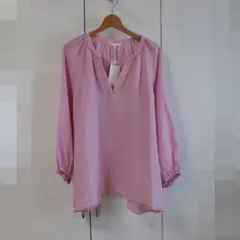 未使用■23区× LIBECO■サイズ48■リネン　キーネックブラウス■ピンクのサムネイル