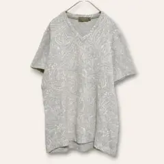 【エポカウォモ】ボタニカル柄Tシャツ　Vネック　パイル風生地　グレー　リネン混のサムネイル