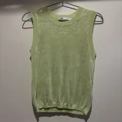 【SALE】ZARA ラメ入りノースリーブニットライトグリーン