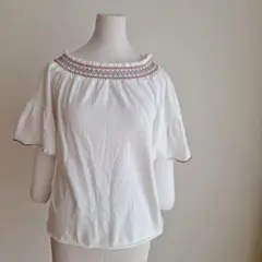 Samansa Mos2 ホワイトTシャツ フリル袖