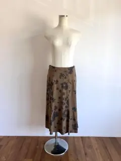 婦人服/ロングスカート/花柄/ストレッチ/ゴムウエスト/M/ブラウン/裏地付き