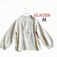 GLACIER ケーブル編みVネックニット M アイボリー オフホワイト匿名配送