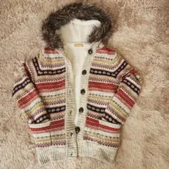 大人気　ノルディック調　温かい　アウター ニットブルゾン M