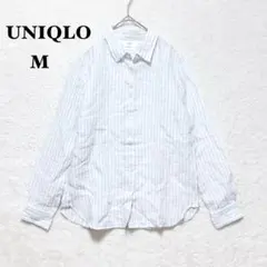 ユニクロ タグ付き プレミアムリネンシャツ ストライプ 長袖 ブルー Ｍ 羽織り