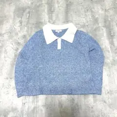 a.v.v キッズ ニット ポロカラー くすみブルー ガーリー カジュアル