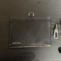 ポールスミス　レザー黒×マルチストライプ　IDカード　ホルダーネックストラップ