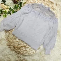 NICECLUP 肩レースパフスリーブ　モヘア調ニット　F 大きいサイズ3LOK